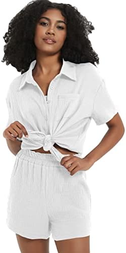 Cozypoin ženska odjeća za 2 komada pamučna posteljina pamučna majica dolje gornje kratke hlače visoke struke