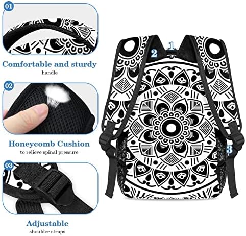 Tbouobt putnički ruksak set lagan laptop casual ruksak za žene muškarci, mandala uzorak crno bijeli etnički plemenčić