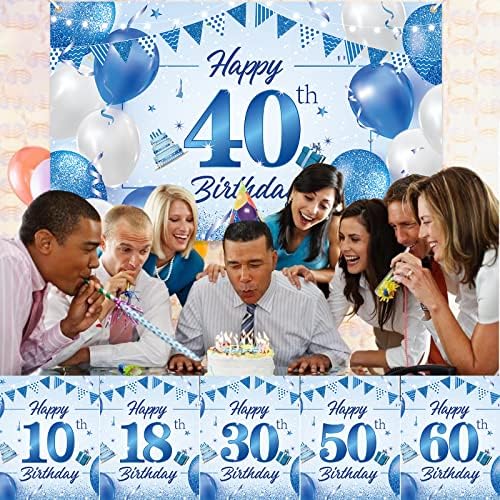 Pozadina banera za 40. rođendan,BTZO ukrasi za sretan 40. rođendan,plavo bijela pozadina od tkanine za muškarce i žene za 40. rođendan,70,8 x 43,3 inča