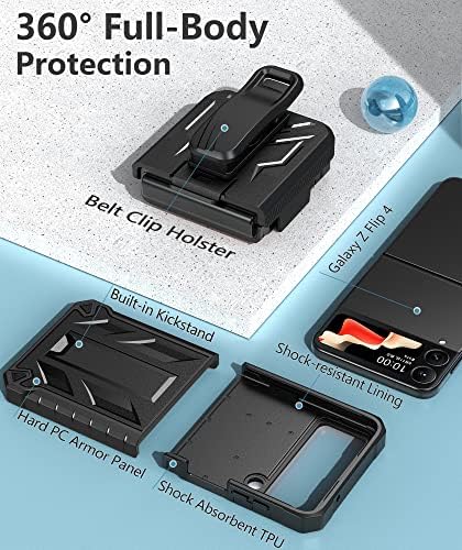 za Samsung Galaxy Z-Flip4 5G Case: vojna zaštita od udara futrola za mobilni telefon sa postoljem & amp; futrola | zaštitni dokaz za pad robustan poklopac za Galaxy Z Flip 4