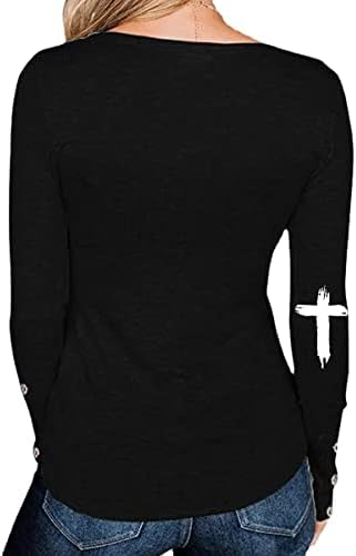 Vjerske majice za žene dugih rukava, vjerna majica vertikalna povremena grafička majica, hrišćanska vjerska majica sa dugmetom