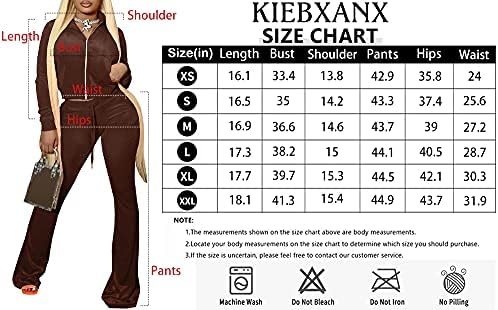 Kiebxanx Dvije komadne odjeće za žensku trenerku, velur trenerke set dugih rukava zip usjeva i široke pantalone za noge
