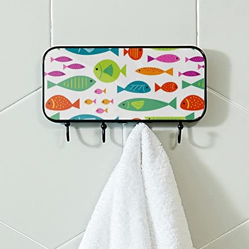Fishs uzorak ispis stalak za nosač zida, ulazni kaput nosač sa 4 kuka za kapute kaputi za ručnik torbica haljina kupaonica ulaznica