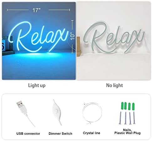 Relax neonski znak za Lounge Wall Art, 5V USB pogon, lijepog izgleda plavi Neonski relax znakovi sa Dimmerom za spavaću sobu, neonski