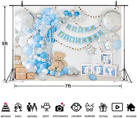 Imirell dječaci nose rođendansku pozadinu 7wx5h stopala plavi srebrni baloni pokloni Medvjedić princ djeca poliesterska tkanina Baby