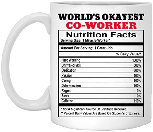 SuBin shop svjetski Okayest co-radnik ishrana činjenice šolja za kafu, Funny co-radnik šolja, Gag poklon za rođendan Božić penziju