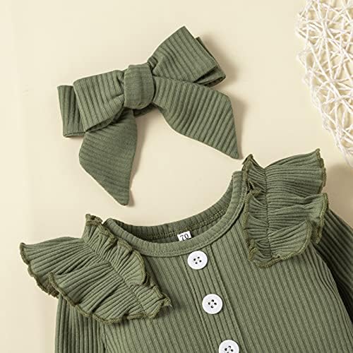 Damohony Baby Girls cvjetni print Set odjeće ruffle rukave slatke odjeće Top hlače set sa trakom za glavu 0-3m