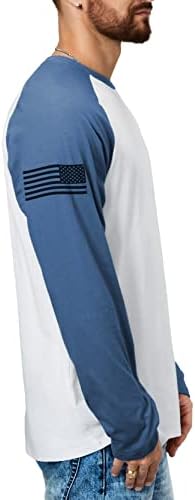 H HYFOL muške grafičke majice američke zastave pamuk Dugi rukav Američki Patriotski Crewneck Raglan Bejzbol majice