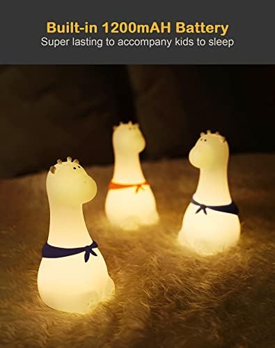 Žirafa noćno svjetlo, USB Punjivo silikonsko LED noćno svjetlo za djecu, višebojno slatko dječije noćno svjetlo sa toplim bijelim