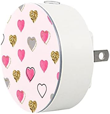 2 Pack Plug-in Nightlight LED Night Light Pink zlatno siva ljubavna srčana šara sa senzorom sumraka do zore za dečiju sobu, dečiju