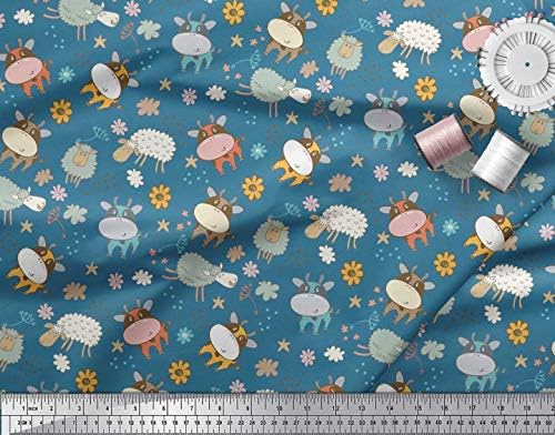 Soimoi baršunasta tkanina cvjetna, ovca & amp ;Hippopotamus Kids Print šivaća tkanina Dvorište širine 58 inča