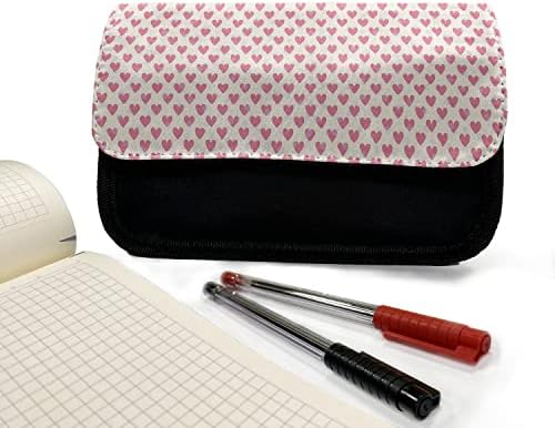 Lunaristička srčana futrola za olovke, romantična polka točkica uzorak, olovka tkanina s dvostrukim zatvaračem, 8,5 x 5,5, bež ružičasta blijedo siva