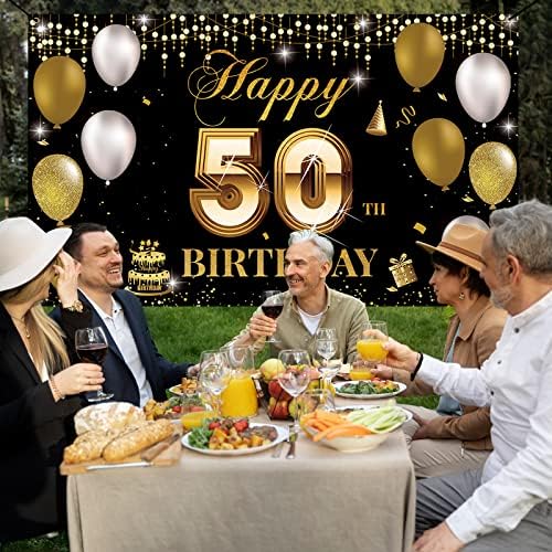 HTDZZI pozadina banera za 50. rođendan, dekoracija za sretan 50. rođendan za muškarce i žene, 50 godina star rođendanski znak Za dvorište