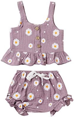 Noubeau Baby Girls Hotsas Set Daisy Crop Vest rezervoar Tees Ters Kratke hlače Postavite odjeću za djevojčicu za malinu