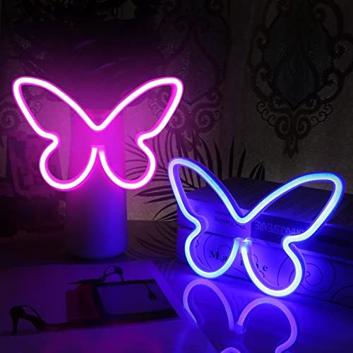 2 komada leptir neonskih natpisa za zidni dekor, LED Neonski svjetlosni znak napajan baterijom ili USB-om, leptir neonski znak za