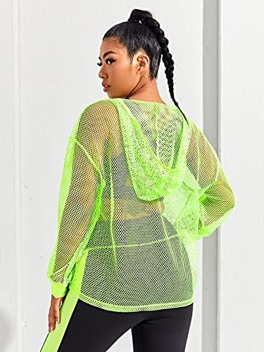 Romwe Women's Plus size Fishnet mreža pogledajte kroz duge majice s dugim rukavima Hoodies
