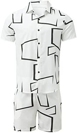 Mneostt Muška košulja za ovratnicu Pant set kratkih rukava Havaji Print Modne Ležerne ljetne košulje Shorts odijelo 42r