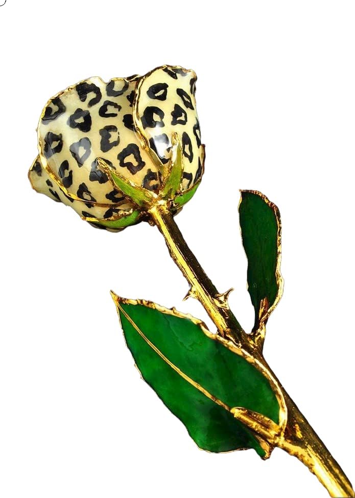 Nakit sa cvetnom tematikom, Zlatna ukrašena Leopardova ruža, bela sa crnim tačkama, prilagođena kutija