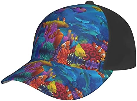 Bejzbol kapa sa štampanim šarenim ribama pod podvodnim svijetom, Podesiva kapa za tatu, pogodna za trčanje po svim vremenskim prilikama