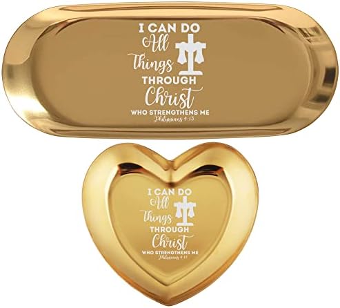 Mogu sve stvari učiniti kroz Kristove Chritajce Art - Vjerska majica Ključ Jedinstveno posuđe prstena | Set od 2 sitnice za venčanje