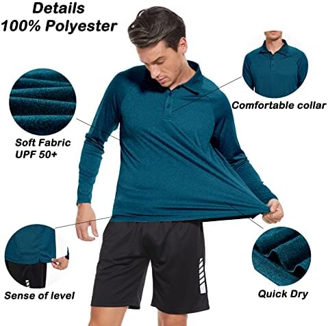 HDLMDFNN muške golf polo majice s dugim rukavima za dugih rukava za brzo sušenje majica za zaštitu od sunca upf 50+