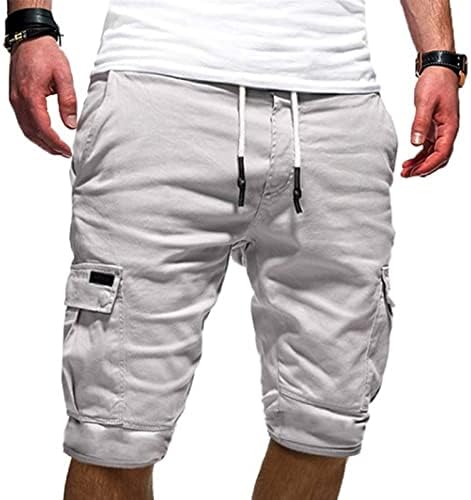 Muški kratke hlače, casual nacrtajući elastični struk začućene kratke hlače opušteno fit na otvorenom višestruki džepni radovi