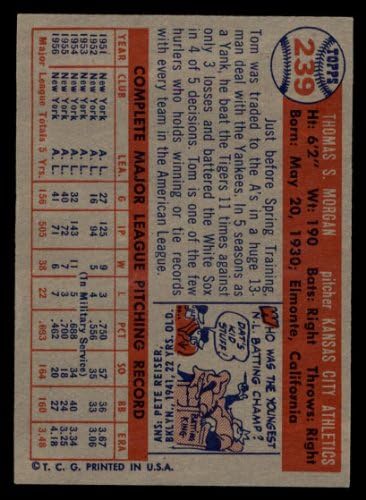 1957. TOPPS Baseball 239 Tom Morgan Odlično od Mickeys kartica