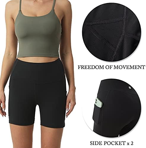 Uue biciklističke gaćice za žene visoke struk joge kratke hlače sa džepovima Control Tummy, 5 / 6 Ženska teretana RUN WorkOut Spandex