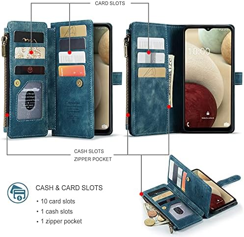 LOWPZNVE Galaxy A12 futrola, Samsung A12 torbica za novčanik,izdržljiva Premium Folio Flip koža [džep sa zatvaračem] [držač kartice]
