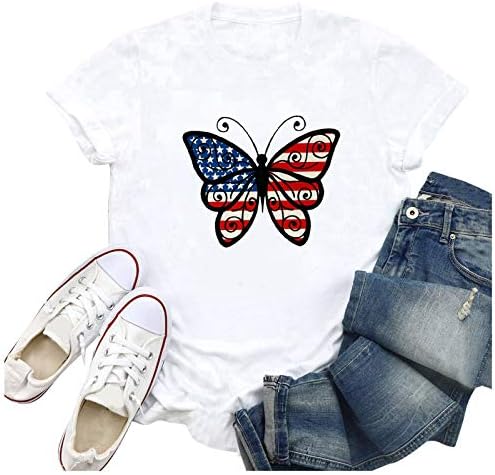 Patriotske majice za žene u SAD-u zastava T-majice Ležerne prilike ljetne vrhove kratkih rukava majica Patriot Comfy Loose majice