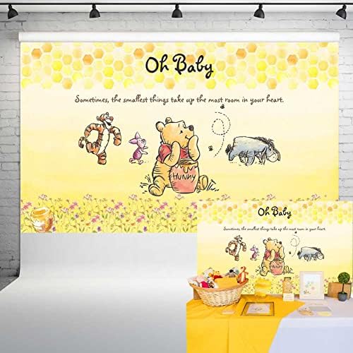 Žuta Winnie medvjed Baby tuš pozadina akvarel cvjetni Vintage Pooh i prijatelji pozadina Rođendanska zabava baner za tortu Tabela