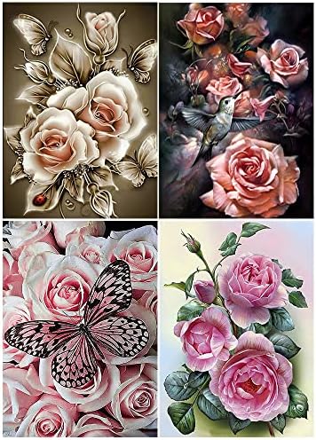 4 pakovanje dijamantskih slika po brojevima cvijeće ružičaste ruže i leptir dimand umjetnine slike pune bušilice 5d diy dijamantna