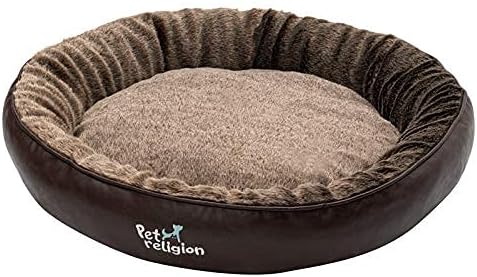 Pet Religion Okrugli krevet za pse 29 inča smeđi Udobni fluffni unutrašnjost sa kliznicom donjim zaglim krevetom za povišicu za srednje