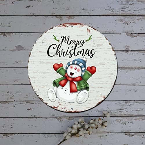 Snjegović božićni vijenac potpisuje snjegović Holly vijenac Okrugli metalni limenki znak Božićno joy dekor shabby metalni znak za