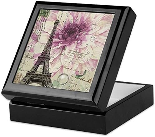 Cafepress Postmark Cvjetni Paris Eiffel Tower Art Contecksake Bo Chowsake kutija, Završena kutija za nakit tvrdog drveta, Velvet obloženi