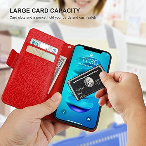 Bocasal torbica za novčanik za iPhone 14 Pro Max 5G, podrška od prave kože za bežično punjenje RFID Blokiranje držač slotova za kartice