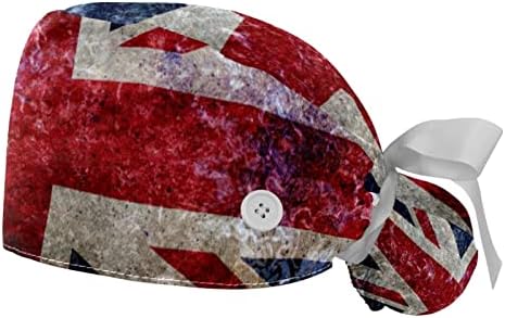 2pcs Podesiva radna kapa za žene sa tipkama i duksevima Jedna veličina Vintage Britana Britanska zastava