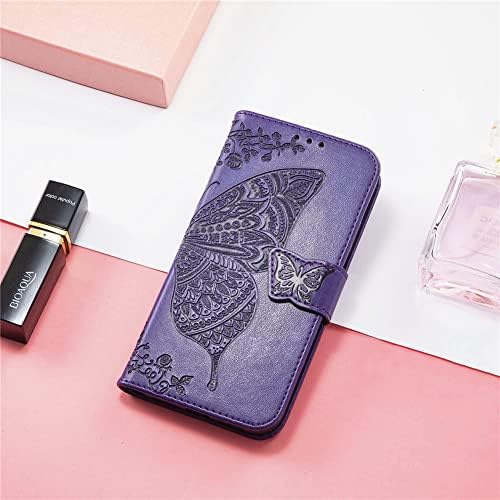 BICHONG kompatibilan sa iPhone 14 Plus futrolom za novčanik za žene, kožna Flip Folio sa magnetnom postoljem i zaštitnom futrolom za držač kartice za iPhone 14 Plus 6,7 inča Butterfly Purple SD