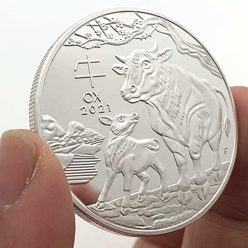 2021 Australijski zodijak ružni vol srebrni medaljon za medaljon Novogodišnji kovanica kovanica kovanica