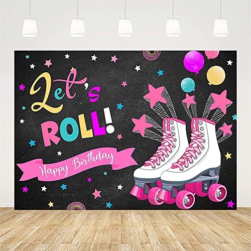 SENDY 7x5ft Let's Roll Rođendanska pozadina za djevojku Pink Star Balloon Confetti dekoracija zabave zalihe Roller klizanje djevojke