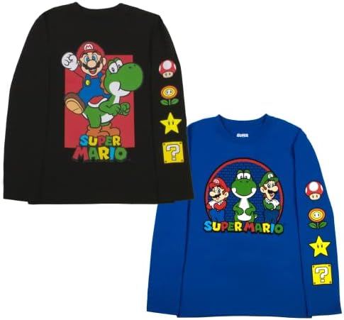 Nintendo Kids Super Mario Bros Mario & amp ;Luigi Boys Dugi rukav 2-paket T-Shirt paket set za dječake