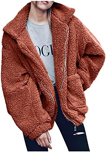 Ženska labava odjeća Fleece zgušnjava jakna s dugim rukavima od punog boja kaputa sa zatvaračem Zimski kaput sa džepom