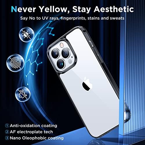 Simtect Ultra Clear Dizajniran za iPhone 14 Pro Max Case [ne-žutiling] [Snažno 10 Ft Vojno zaštita od pada] Slim Fit još zaštitnički udarni branik s zračnim jastukom 6,7 inča - crni rub