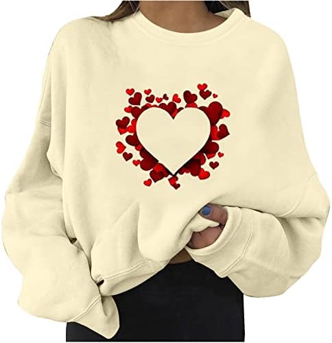 Prevelike dukseve za žene slatko srce grafički posad pulover udobna odjeća proljetna moda 2023 Dugi rukav