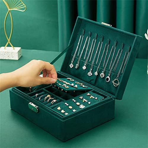 WALNUTA dvoslojna prenosiva putna kutija za nakit sa zelenim baršunastim Fannelom Organizator za odlaganje za naušnice ogrlica prsten skladište (boja :zelena, veličina