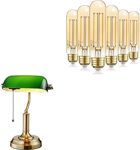 TORCHSTAR Bankers Lamp Bundle T10 LED sijalica, 1-Pack Green Glass Bankers Lamp,UL Listed, E26 Base & 6-Pack zatamnjiva T10 LED sijalica,