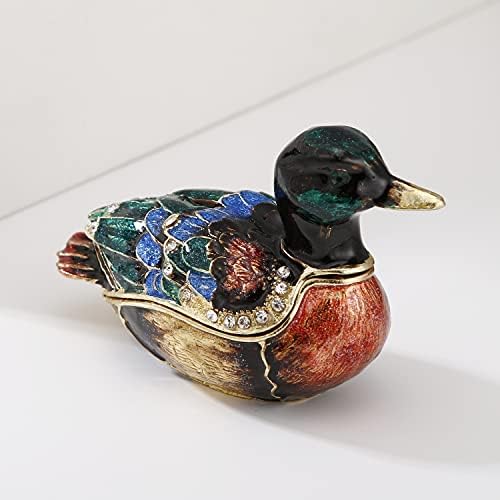 Ručno obojena emajlirana kutija za patke, Organizator nakita sa šarkama sa kristalima, skladište naušnica, unikatna figurica za kućne