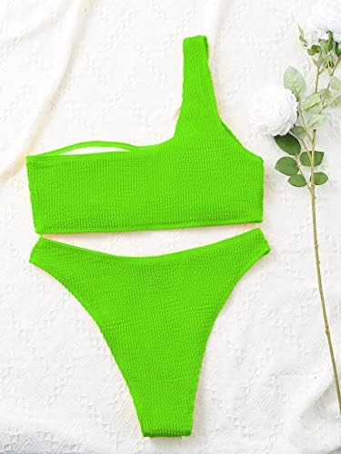 YIMISAN ženski rebrasti Bikini Setovi jedno rame sa dvodijelnim kupaćim kostimom srednjeg struka