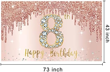 Happy 8th Birthday Banner backdrop dekoracije za djevojčice, Rose Gold 8 Birthday Party sign Supplies, Pink osam godina rođendan Poster