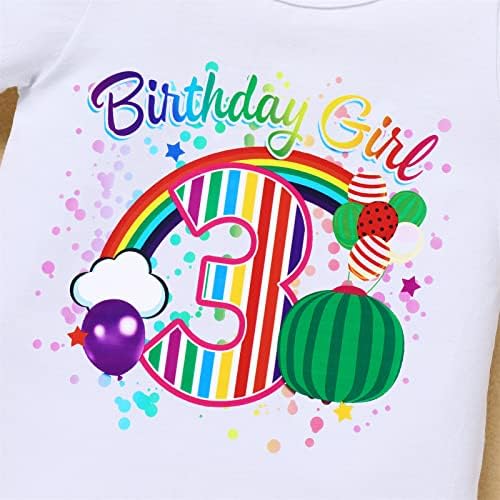 OdaSDdo Baby Girl Toddler Rainbow 1st 2. 3. 4. Četvrti rođendan Outfit ROMPER THECKIN HORTS BOWKNOT glava za glavu 3pcs set